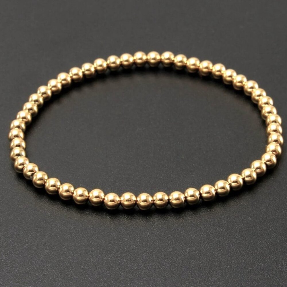 Bracelet gold bead stretchy, bead gold bracelets stack, Waterproof, Sizes 6,7,8